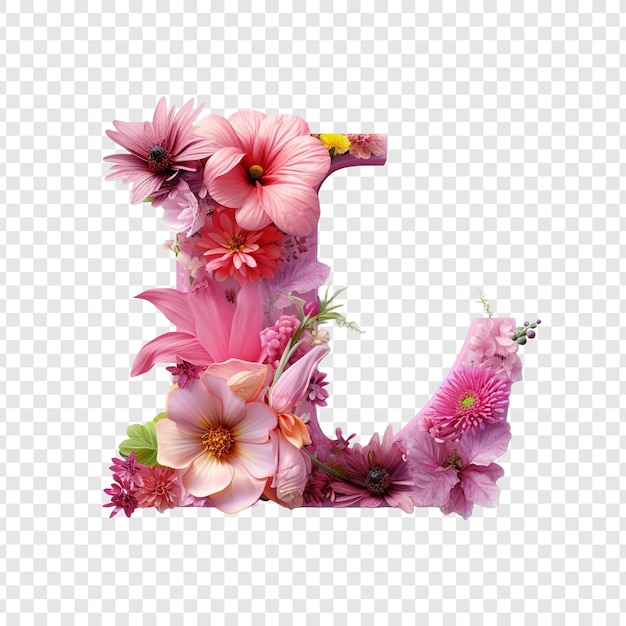 PSD gratuito carta l con elementos florales flor hecha de flor 3d aislada en fondo transparente