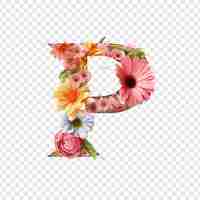 PSD gratuito carta p con elementos florales flor hecha de flor 3d aislada en fondo transparente