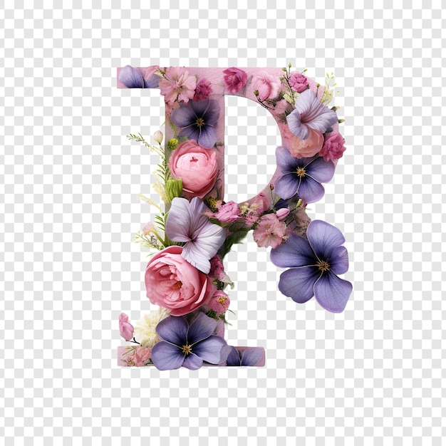 Carta p con elementos florales flor hecha de flor 3d aislada en fondo transparente