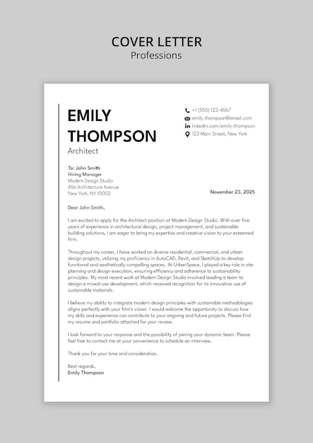 Carta de presentación del arquitecto para la solicitud de empleo