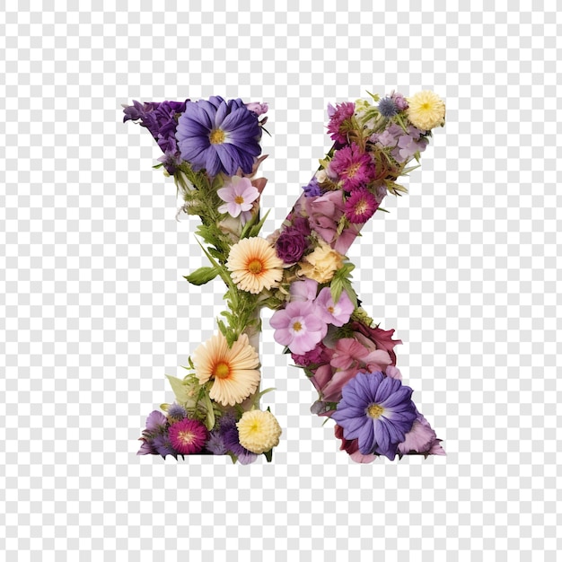 PSD gratuito carta x con elementos florales flor hecha de flor 3d aislada en fondo transparente