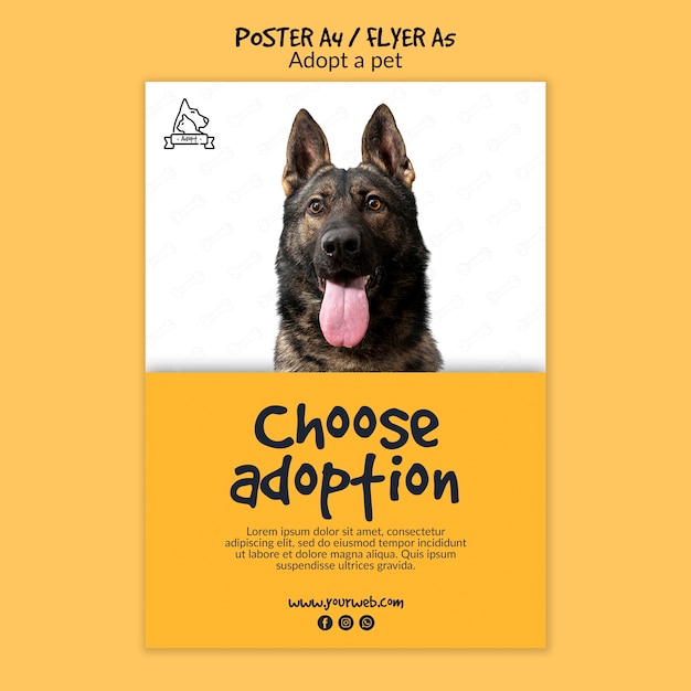 PSD gratuito cartel con adopción de mascotas