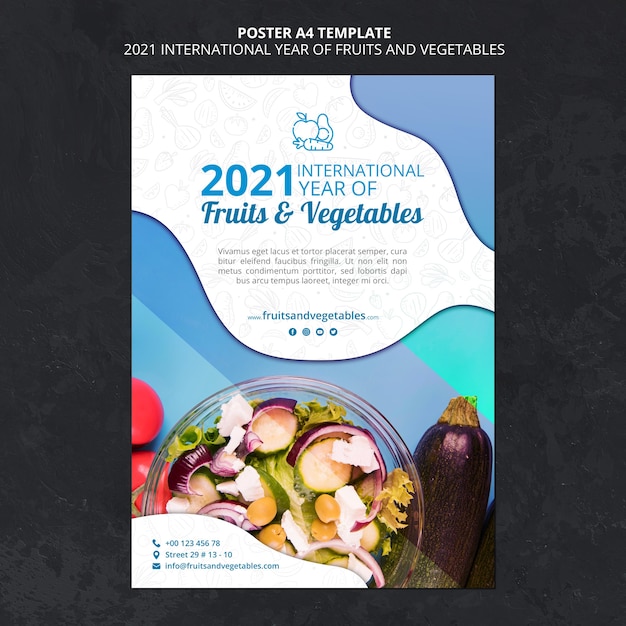 Cartel del año internacional de frutas y verduras.