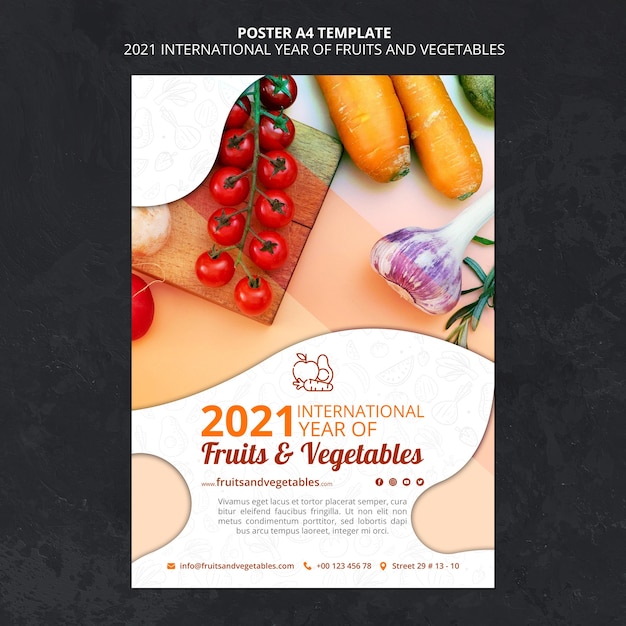 PSD gratuito cartel del año internacional de frutas y verduras.