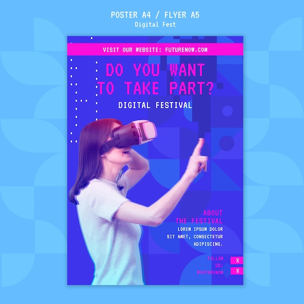 PSD gratuito cartel de casco de realidad virtual del festival digital.