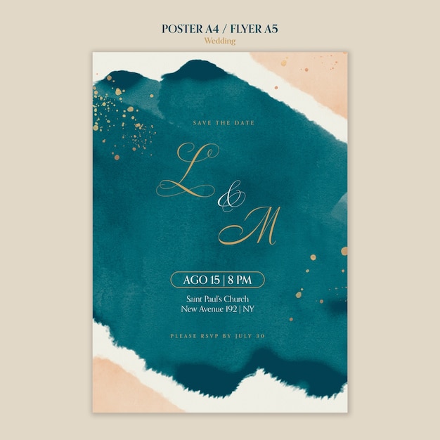 PSD gratuito cartel de celebración de boda en acuarela