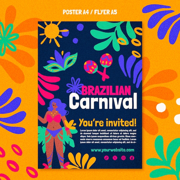 PSD gratuito cartel de la celebración del carnaval brasileño
