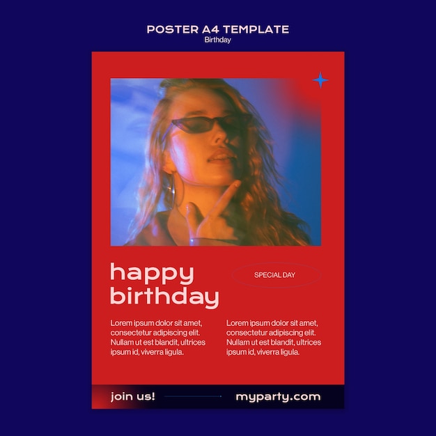 PSD gratuito cartel de celebración de cumpleaños de diseño plano