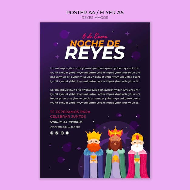 PSD gratuito el cartel de la celebración de los reyes magos