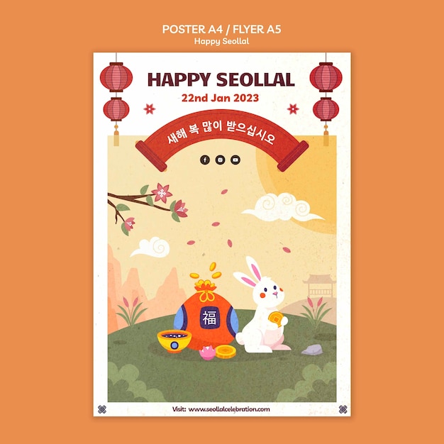 PSD gratuito cartel de celebración de seollal dibujado a mano