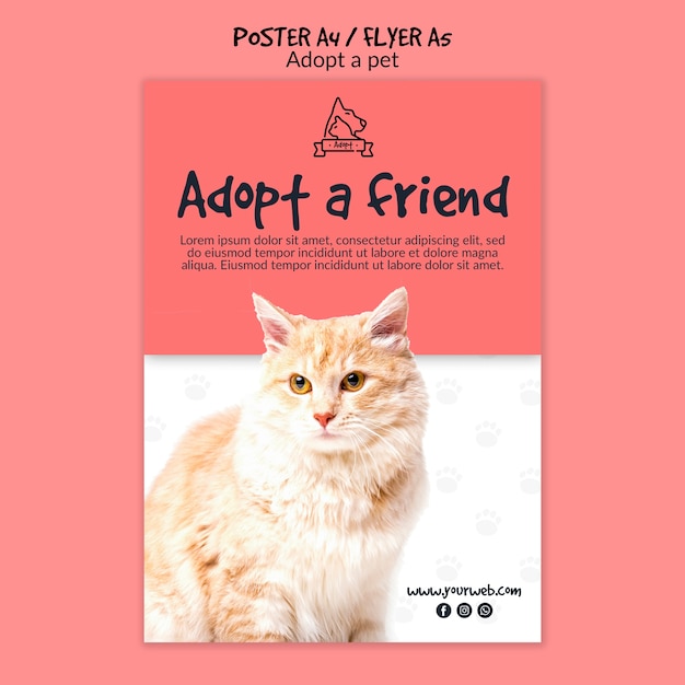 Cartel con concepto de adopción de mascotas