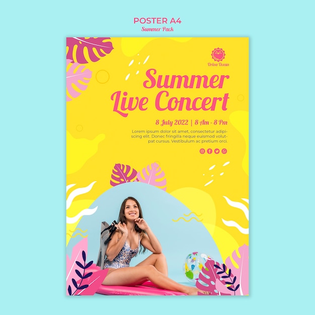 PSD gratuito cartel para concierto de verano en vivo