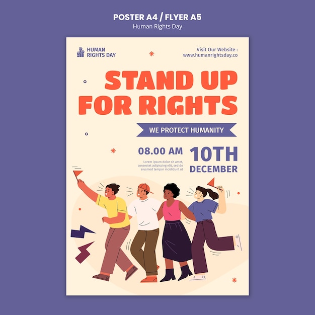PSD gratuito cartel del día de los derechos humanos de diseño plano.