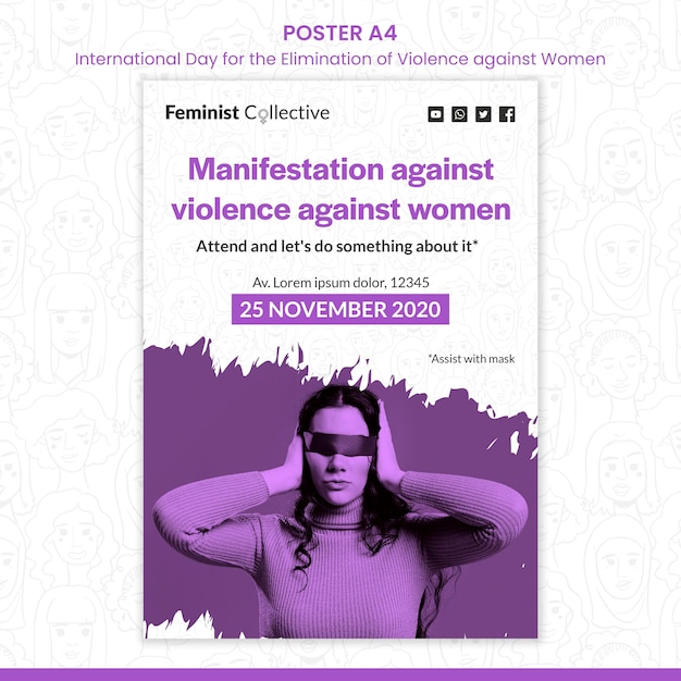 PSD gratuito cartel del día internacional para la eliminación de la violencia contra la mujer