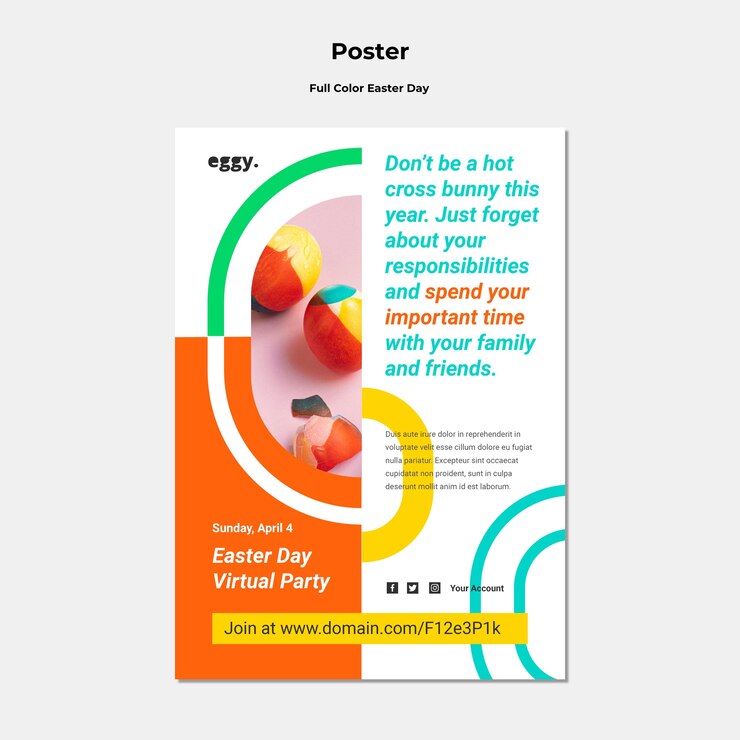 PSD gratuito cartel del día de pascua con detalles coloridos