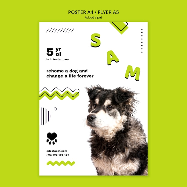 PSD gratuito cartel con diseño de adopción de mascotas