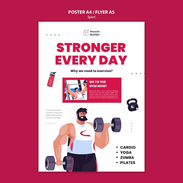 Cartel de entrenamiento de hombre dibujado a mano