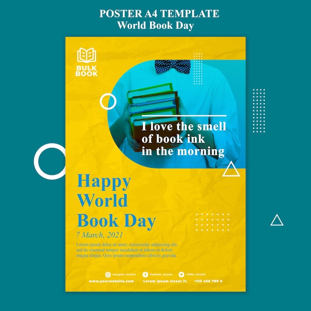 PSD gratuito cartel del evento del día mundial del libro.