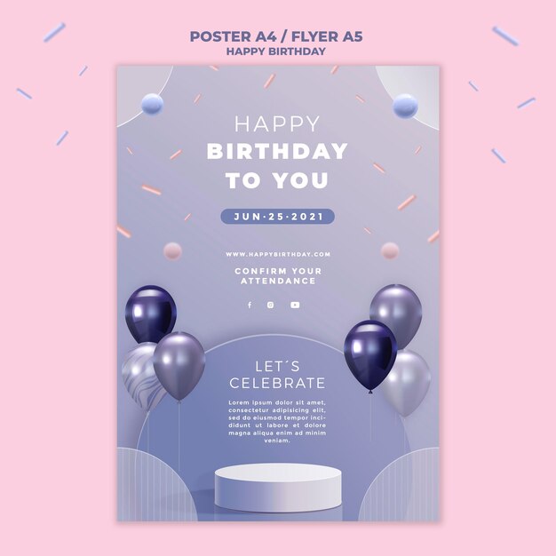 Cartel de feliz cumpleaños con globos