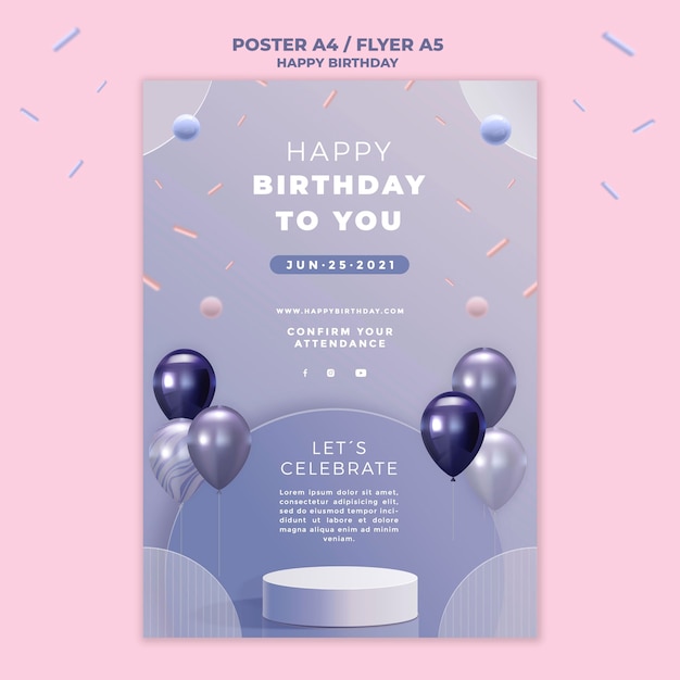 Cartel de feliz cumpleaños con globos.