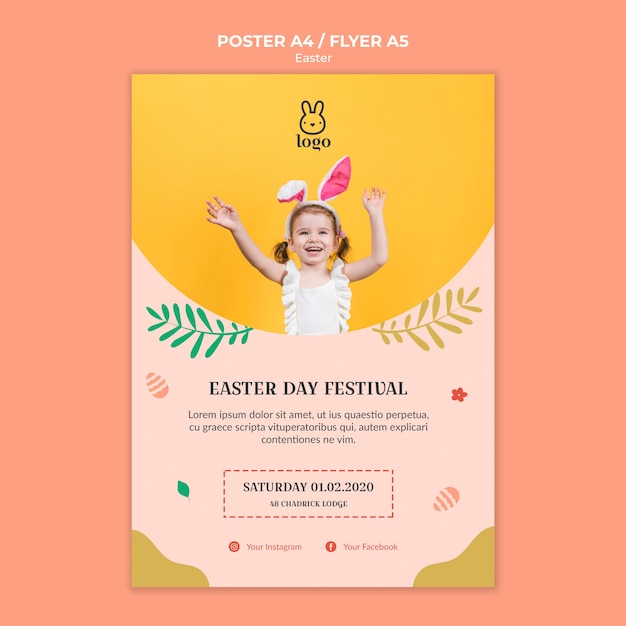 PSD gratuito cartel del festival del día de pascua