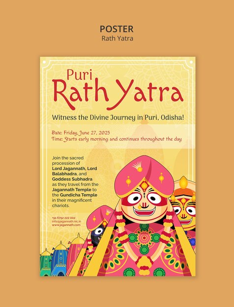 El cartel del festival de Puri rath yatra