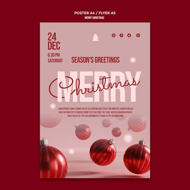 PSD gratuito cartel de fiesta de feliz navidad con globos