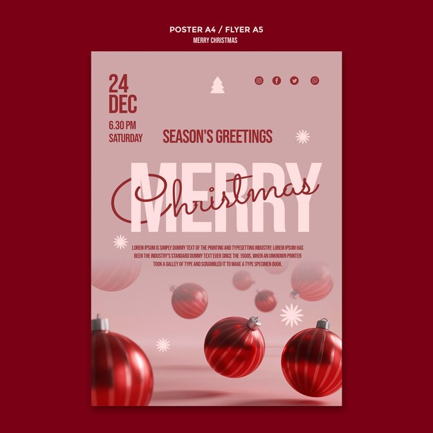 Cartel de fiesta de feliz navidad con globos