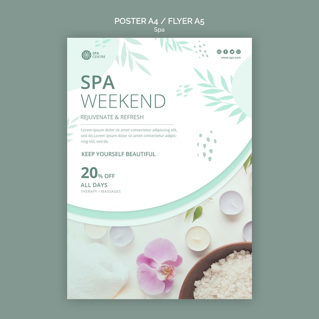 PSD gratuito cartel de fin de semana de spa de sal de baño