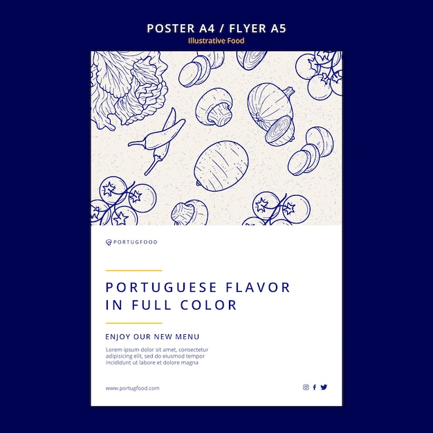 Cartel ilustrativo de comida o plantilla de diseño de volante.