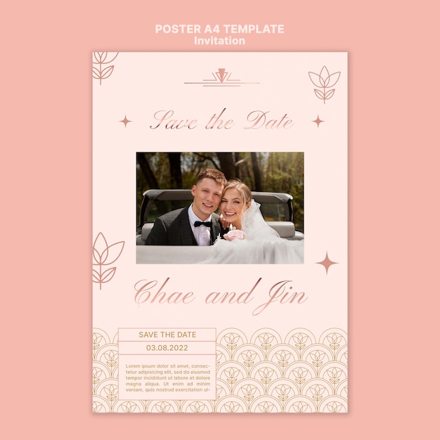 Cartel de invitación de boda de oro rosa