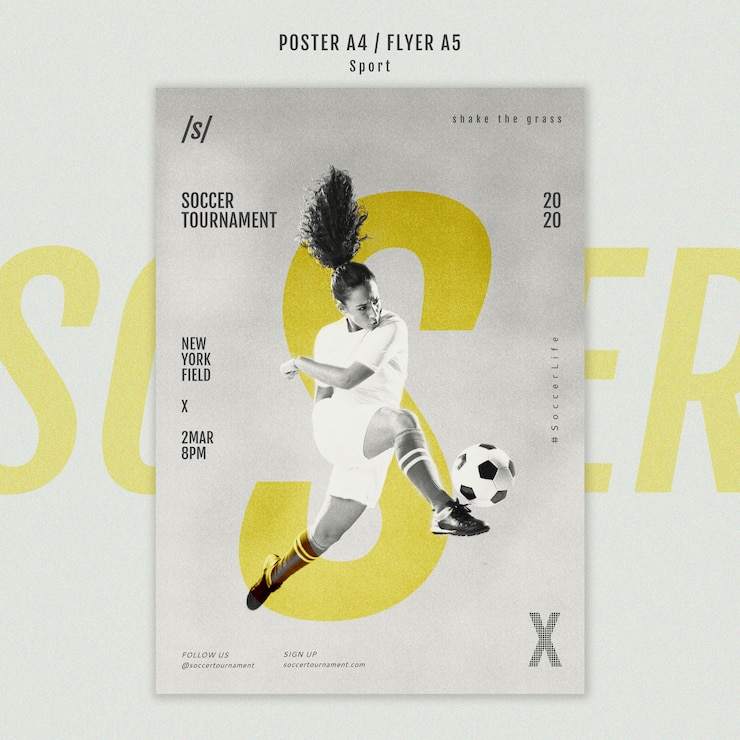 PSD gratuito cartel de jugador de fútbol femenino