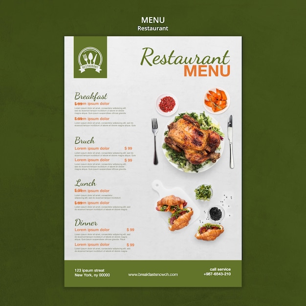 Cartel de menú de restaurante con plantilla de impresión de comida
