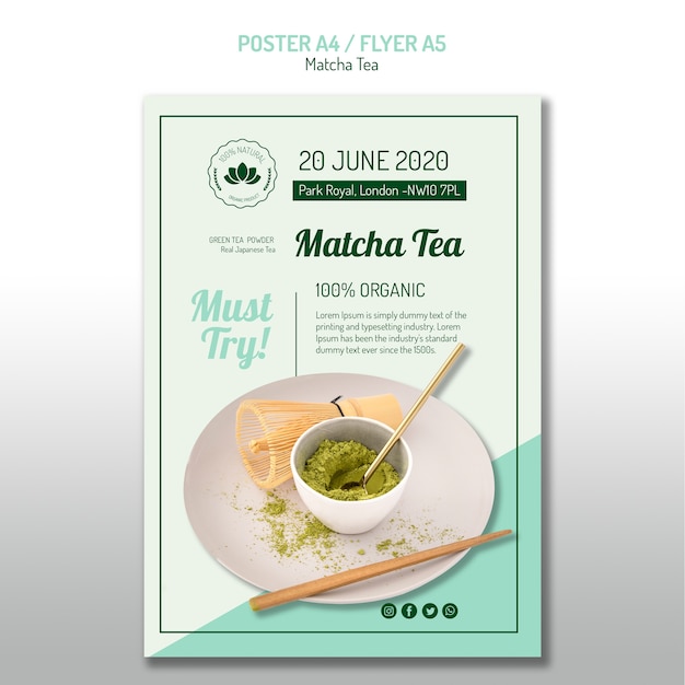 PSD gratuito cartel minimalista de té matcha