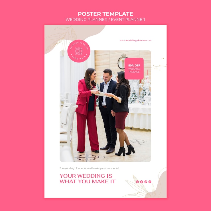 PSD gratuito cartel mínimo del planificador de bodas.