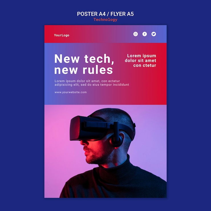 PSD gratuito cartel de nueva tecnología y diseño de plantilla de volante.