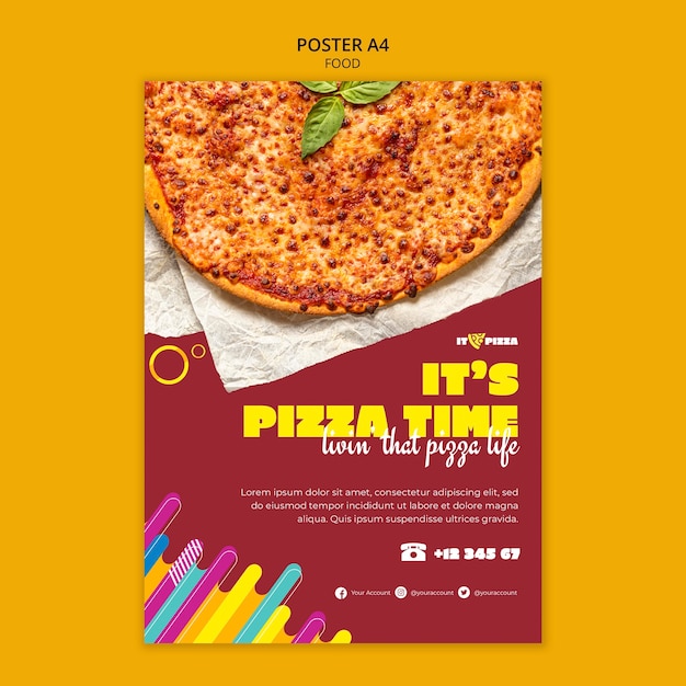 PSD gratuito cartel de pizza deliciosa de diseño plano a4