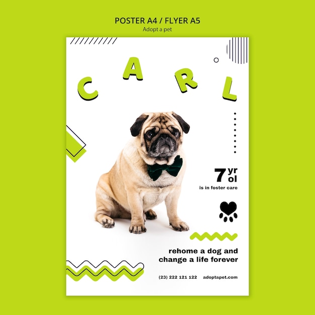 PSD gratuito cartel con plantilla de adopción de mascotas