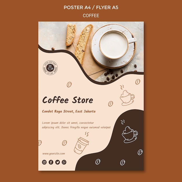 Cartel de plantilla de anuncio de cafetería