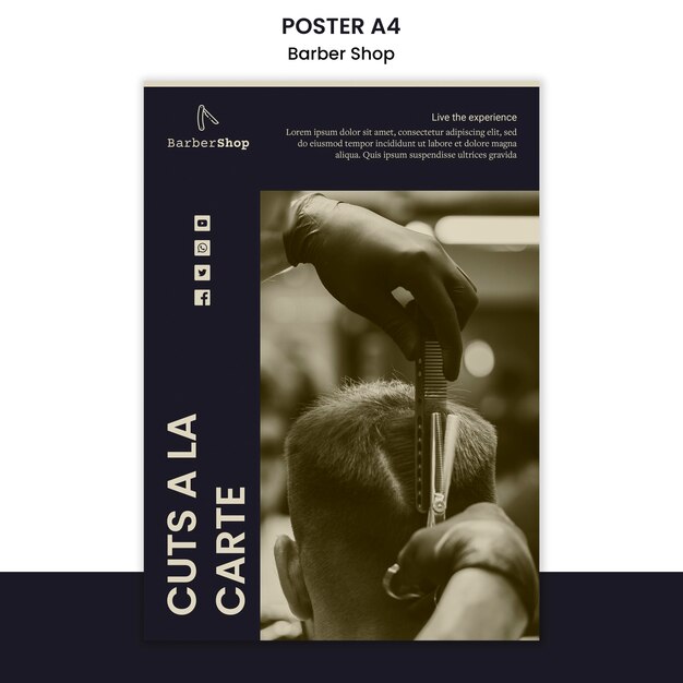 Cartel de plantilla de barbería con imagen