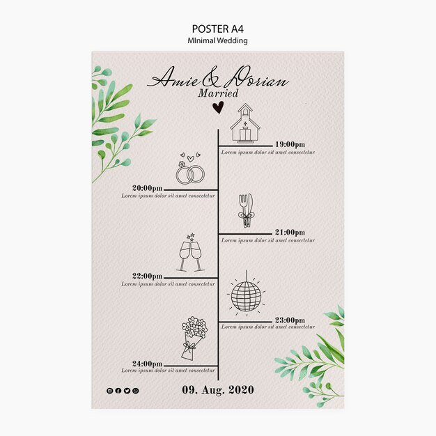 Cartel de plantilla de boda mínima