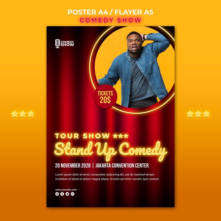 PSD gratuito cartel de plantilla de espectáculo de comedia