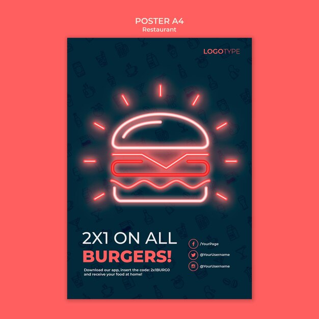 Cartel de plantilla de restaurante de entrega