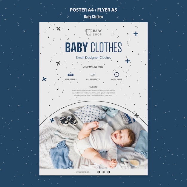 Cartel de plantilla de ropa de bebé