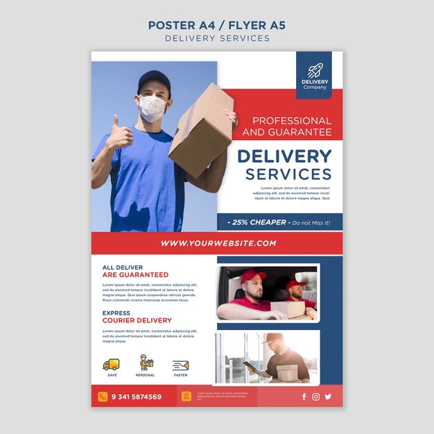 Cartel de plantilla de servicios de entrega