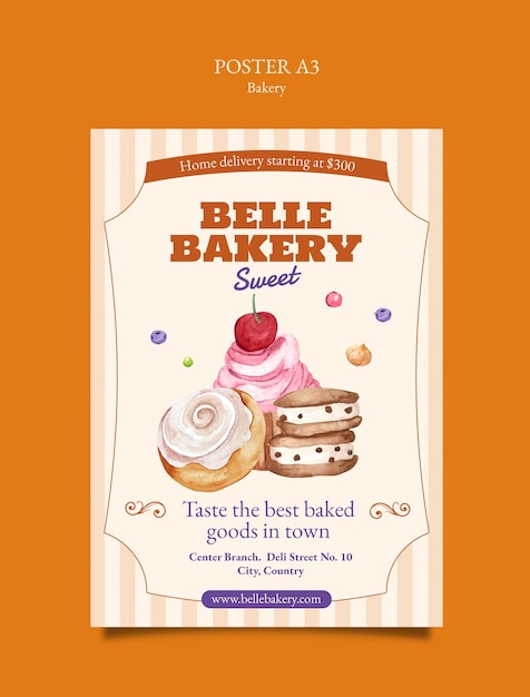 Cartel que anuncia deliciosos productos dulces horneados