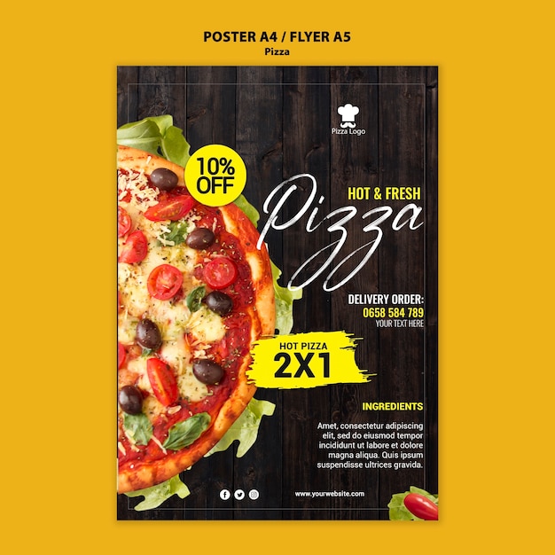 PSD gratuito cartel de restaurante de pizza con foto