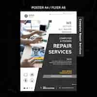 PSD gratuito cartel de servicios de reparación de computadoras y teléfonos.