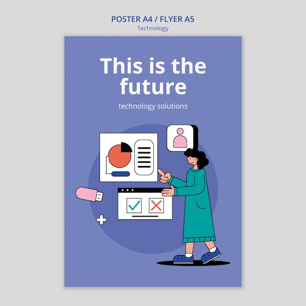Cartel de soluciones tecnológicas de diseño plano.