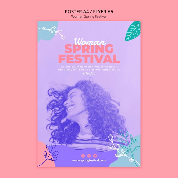 PSD gratuito cartel con tema de festival de primavera de mujer